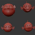 Cute Yellow Pufferfish Game And Movie Characters With Spikes And Different Expressions