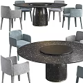 Modern Round Dining Table Set With Speckled Top And Gray Upholstered Chairs 3d model