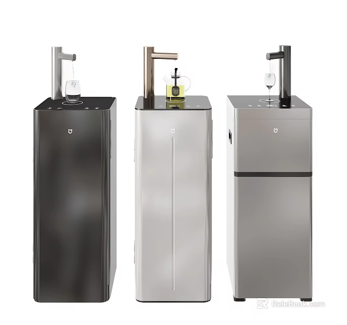 Three Modern Standing Daily Electrical Appliances With Black Silver Water Dispenser Design 3d model 