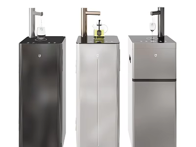 Three Modern Standing Daily Electrical Appliances With Black Silver Water Dispenser Design 3d model