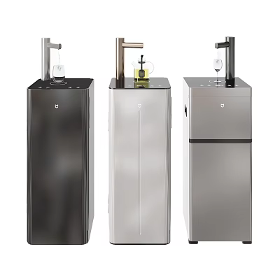 Three Modern Standing Daily Electrical Appliances With Black Silver Water Dispenser Design 3d model