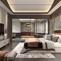 Modern Luxury Hotel Room Interior With Comfortable Bed Sofa And Large Windows 3d model