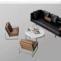 Modern Black Sofa Round Marble Coffee Table With Brown Accent Chairs Metal Frames 3d model