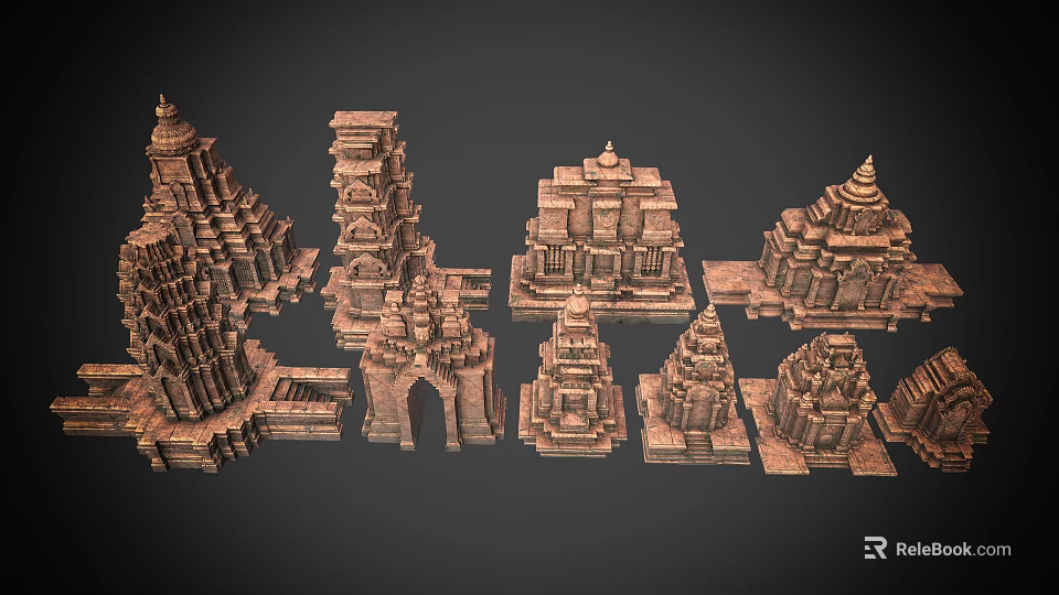 Various Ancient Architecture Models Featuring Intricate Stone Towers and Temple Designs 3d model 