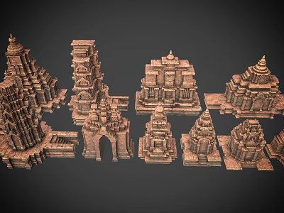 Various Ancient Architecture Models Featuring Intricate Stone Towers and Temple Designs 3d model