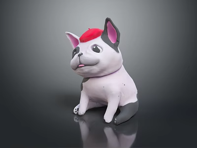 Cute Cartoon French Bulldog with Red Head and Gray White Body Sitting on Black Background 3d model
