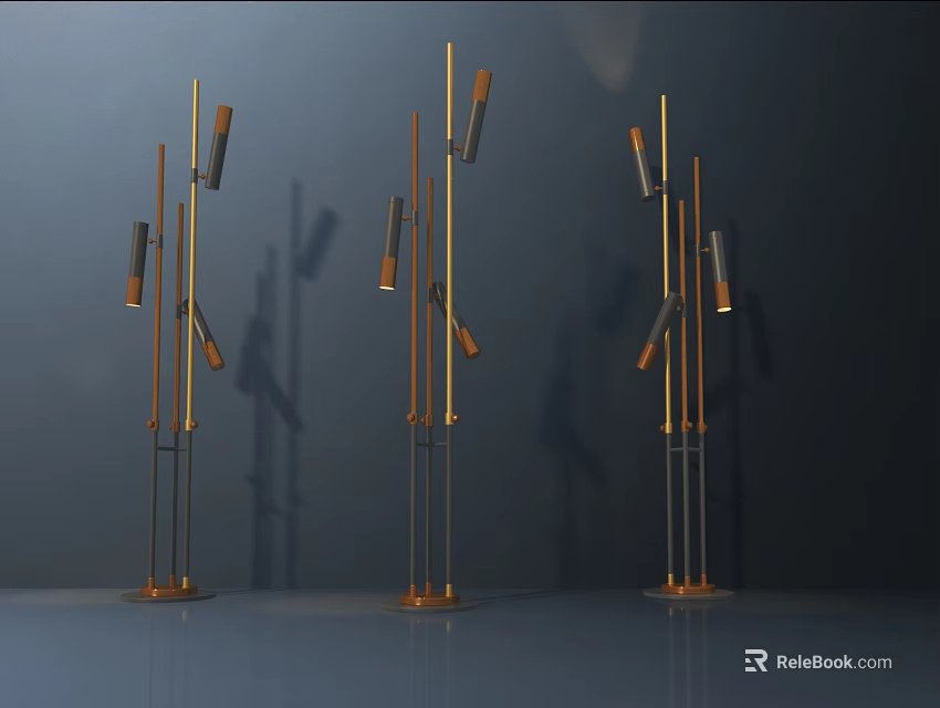 Modern Metallic Floor Lamps With Multiple Light Heads And Shadow Effects 3d model 