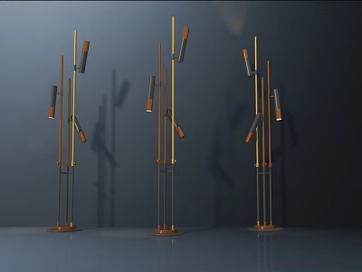 Modern Metallic Floor Lamps With Multiple Light Heads And Shadow Effects 3d model