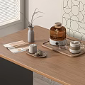 Modern Tea Set On Wooden Table With Tray And Cookies For Minimalist Home Decor