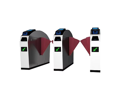 Public Facility Turnstile Access Control Entrance With Silver White Body And Green Arrow 3d model