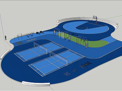Recreational Park Landscape With Basketball Court Volleyball Courts Green Lawn And Fencing 3d model