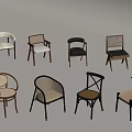 Various Stylish Dining Chairs With Rattan Wooden Frames And Comfortable Seat Cushions