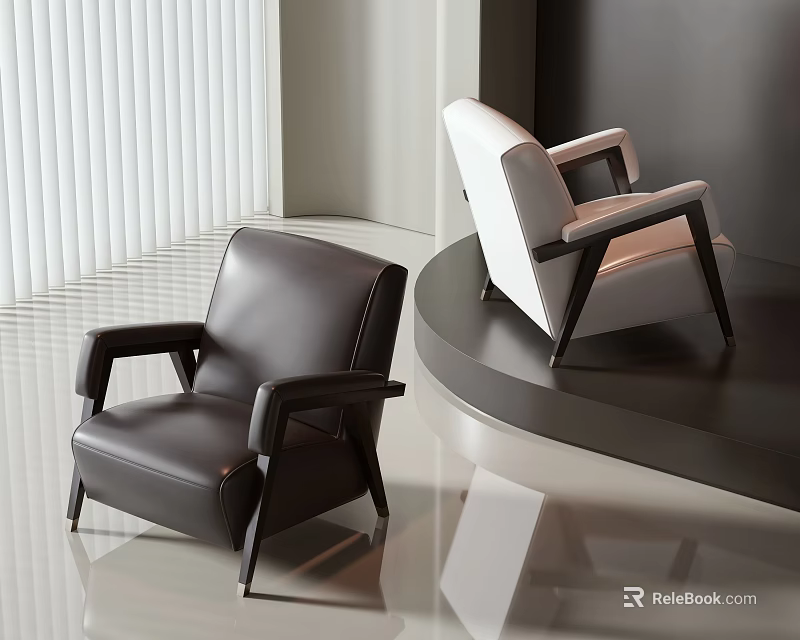 Modern Black and White Leather Leisure Chairs with Armrests in Minimalist Interior 3d model 