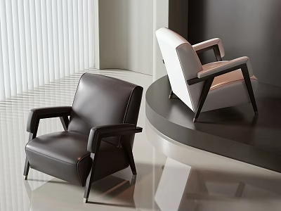 Modern Black and White Leather Leisure Chairs with Armrests in Minimalist Interior 3d model