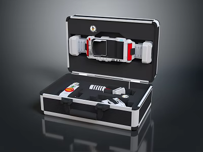 Black Hard Shell Equipment Case Open with Red and White Tools Inside Organized Compartments 3d model