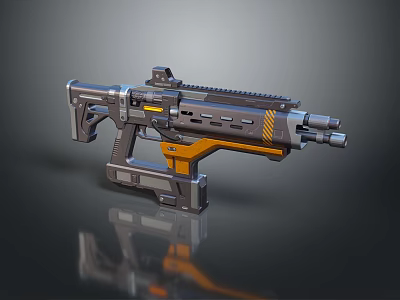 Futuristic Sci Fi Weapon With Gray And Orange Metallic Design And Detailed Barrel Grip 3d model