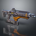 Futuristic Sci Fi Weapon With Gray And Orange Metallic Design And Detailed Barrel Grip