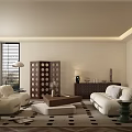 Modern Minimalist Living Room Interior With White Sofa Coffee Table And Patterned Rug