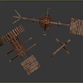 Wooden Mechanical Equipment Set With Water Wheel Crane And Balance Scale