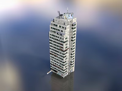 Tall Modern High Rise Building With Glass Windows And Rooftop Antenna 3d model