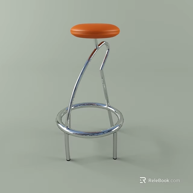 Sleek Modern Stool With Round Orange Seat And Silver Metal Curved Legs 3d model 