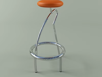 Sleek Modern Stool With Round Orange Seat And Silver Metal Curved Legs 3d model