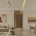 Modern Cream Style Cozy Living And Dining Room With Soft Furnishings And Large Window Views