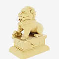 Golden Lion Decorative Ornament Set With Traditional Intricate Carved Design And Base