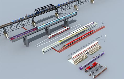 modern high-speed rail high-speed rail light rail subway viaduct rail train 3d model