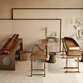 New Chinese Guzheng Musical Instrument Guzheng Table and Chair Chinese Screen Partition 3d model