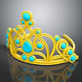 Elegant Golden Crown Fashion Accessory With Blue Gemstones And Curly Patterns