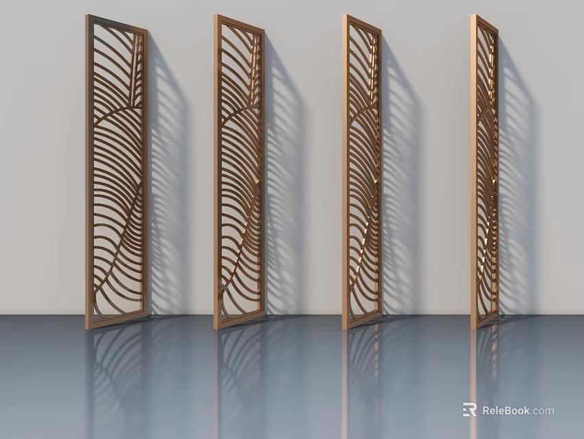 Modern Wooden Hinged Doors With Leaf Carved Patterns For Interior Design 3d model 