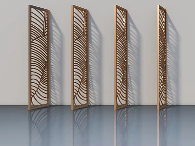 Modern Wooden Hinged Doors With Leaf Carved Patterns For Interior Design 3d model