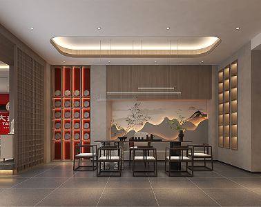 New Chinese Style Exhibition Hall Tea Room Exhibition Hall 3d model