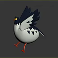 Cartoon Bird Character 3D Model With Blue White Body Red Legs Yellow Eyes Spread Wings