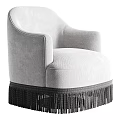 Elegant Navy Blue Velvet Armchair With Curved Armrests Rounded Back And Fringe Trim