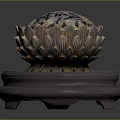 Intricate Lotus Shaped Metal Craft on Purple Decorative Base for Home Ornament