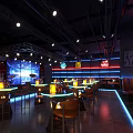 Modern Bar Interior With Neon Lights High Stools And Illuminated Counter 3d model