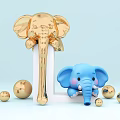 Interactive Zone With Golden Elephant Blue Baby Elephant And Golden Balls On Light Blue Background