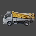 White RE-FIT Truck With Yellow and Red Toolboxes Roof Mounted Equipment And Cargo Bed