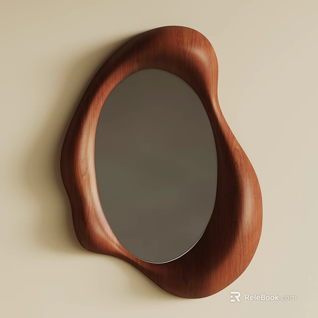 Modern Decorative Irregular Shaped Wall Mounted Mirror With Wooden Frame 3d model 