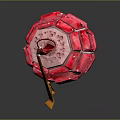 Shiny Red Cube Shaped Weapon Model With Reflective Surface Resembling Hand Grenade