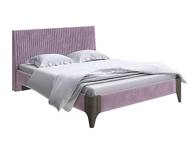Modern Purple Upholstered Double Bed With Wooden Legs And White Sheets 3d model
