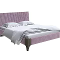 Modern Purple Upholstered Double Bed With Wooden Legs And White Sheets
