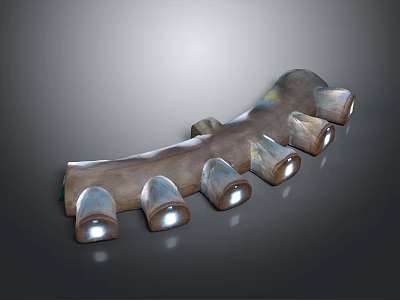 Curved Wooden Base With Multiple Shiny Metal Parts Decorative Industrial Tool Piece 3d model