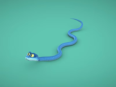Playful Cartoon Blue Snake With Yellow Eyes On Green Background 3d model