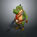 Green Cartoon Crocodile Warrior With Dual Guns Brown Belt And Red Decoration