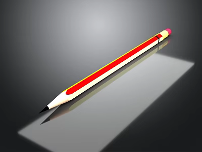 Colorful Pencil With Yellow Red Body Black Tip On Smooth Surface Shadow 3d model