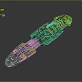 Green And Yellow Streamlined Mechanical Model With Modular Structure And Detailed Metallic Surface