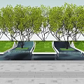 Modern Tree Pits With Green Grass And Leafy Trees Near Water Features 3d model
